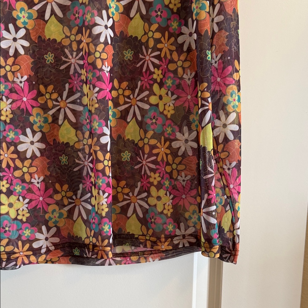 Turquoise Haven Colorful Floral Long Sleeve Mesh Top - Picture 6 of 7